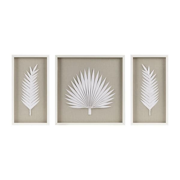 Miscool Anky 3-Piece Framed Art Print 25.2 in. x 25.2 in. Framed Rice Paper Palm Leaves Shadowbox Wall Decor Set