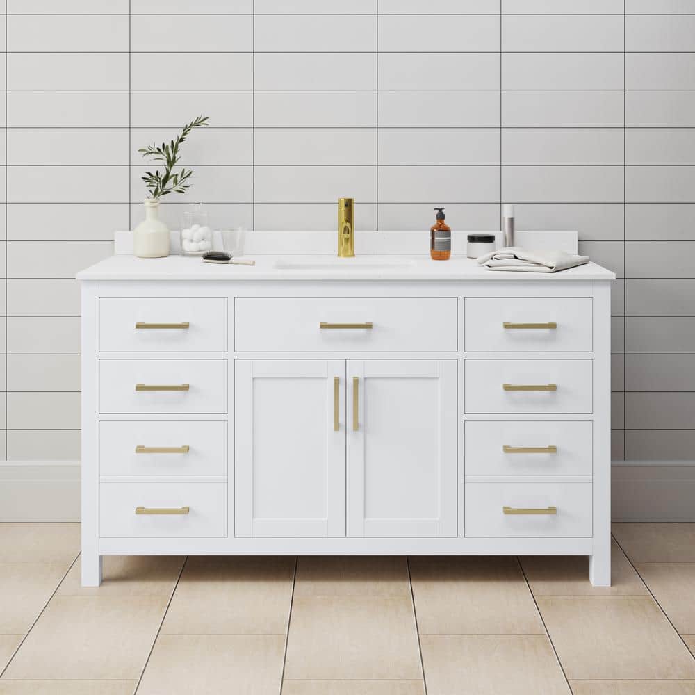 Beckett 60'' White Freestanding Single Bathroom Vanity with Cultured Marble Top