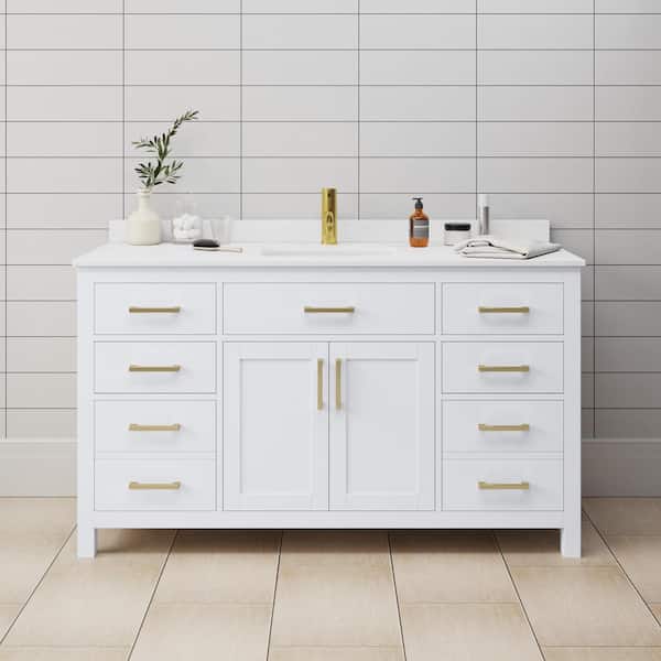 Wyndham Collection Beckett 60 in. W x 22 in. D x 35 in. H Single Sink Bath Vanity in White with White Cultured Marble Top