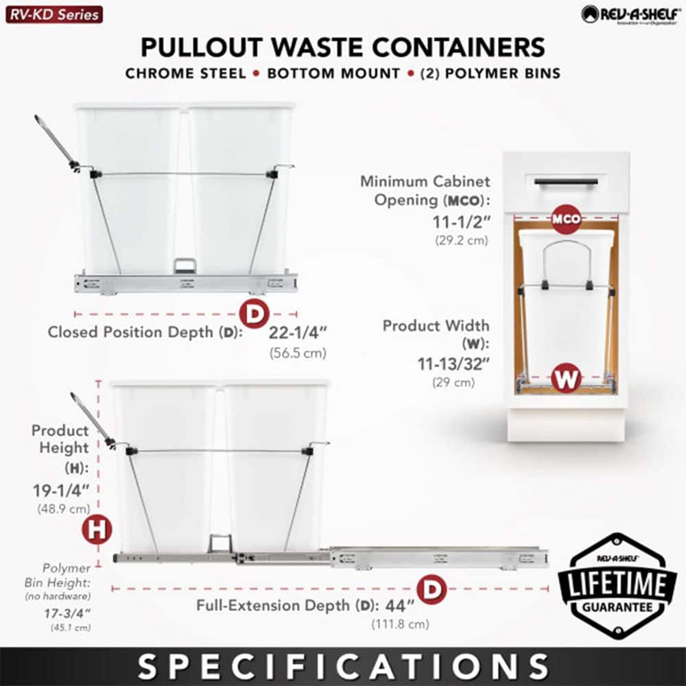 White Double 27 Quart Pull-Out Kitchen Trash Bin