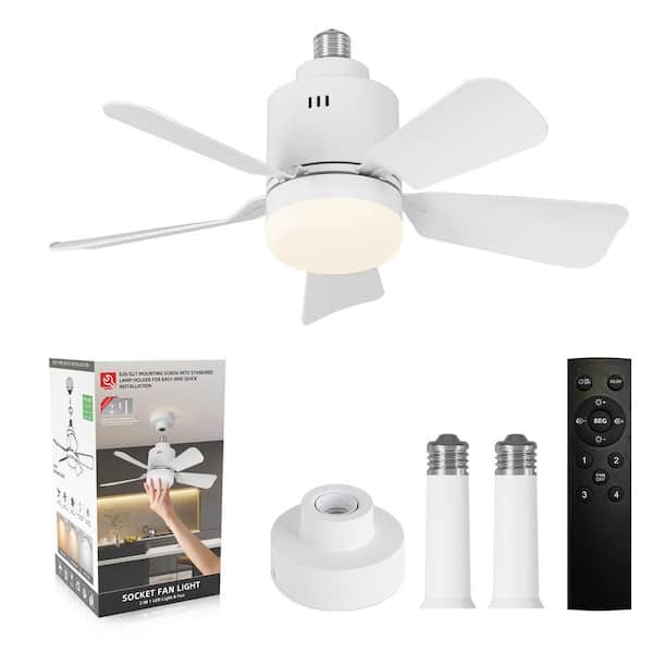 17.7 in. Indoor White Ceiling Fan with Remote, LED Light, Socket
