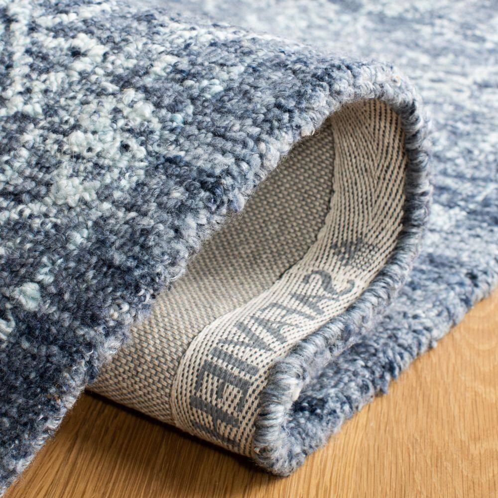 Navy Blue Geometric Hand-Tufted Wool Runner Rug