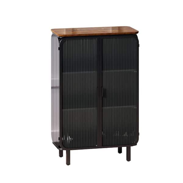 14.37 in. W x 28.35 in. D x 44.49 in. H in Black Metal Ready to Assemble Floor Kitchen Cabinet with Glass Door
