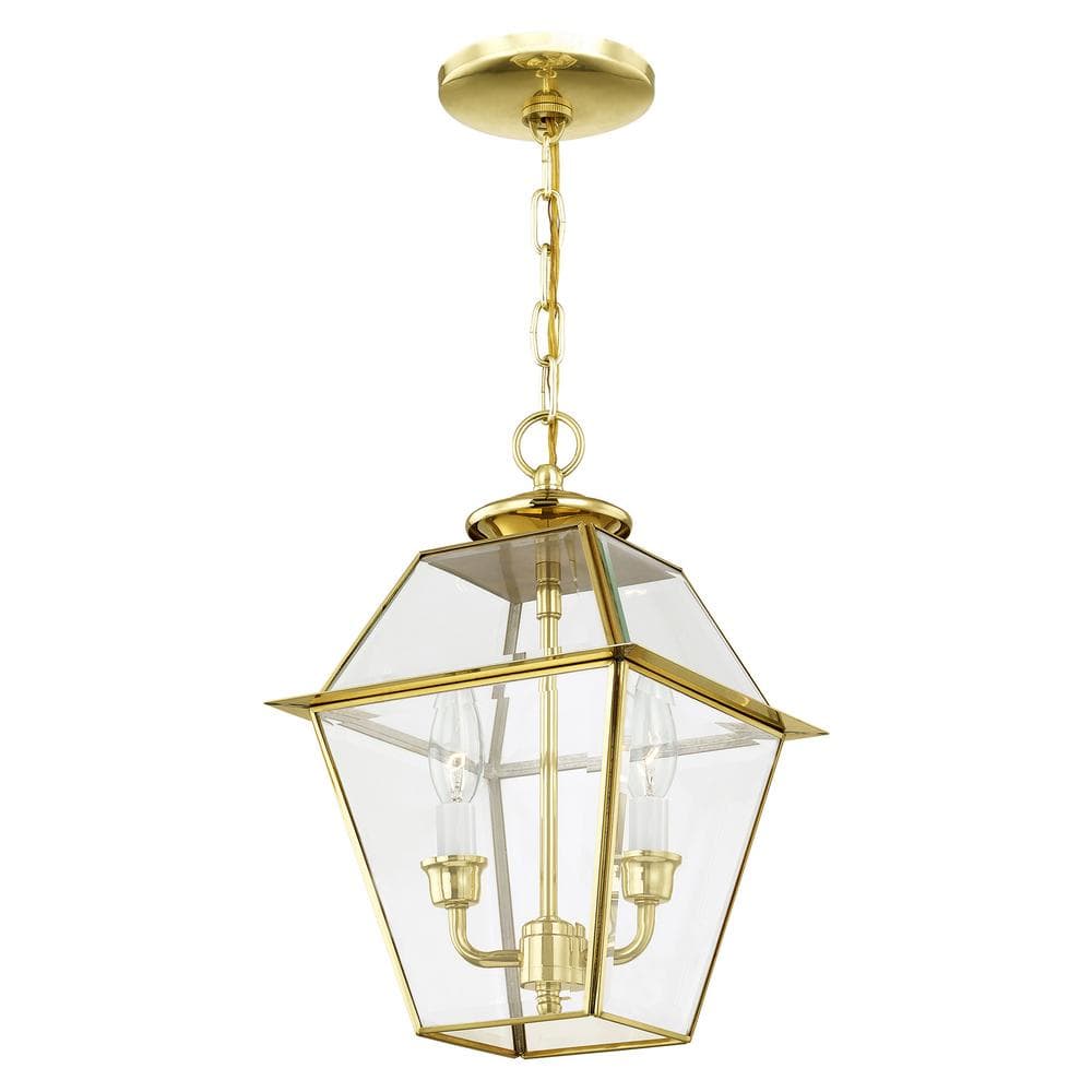 Westover Polished Brass 2-Light Outdoor Pendant with Clear Beveled Glass