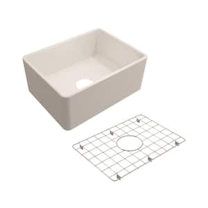 Farmhouse Apron-Front Fireclay 24 in. Single Bowl Kitchen Sink in White with Bottom Grid
