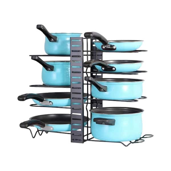 Unbranded 8-Layer Standing Pot Rack Lid Rack Adjustable Kitchen Organization for Kitchen Cabinet and Countertop, Black