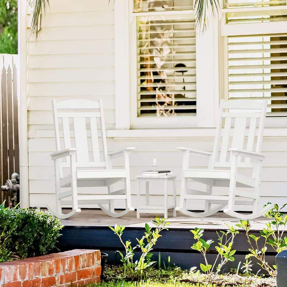 White Plastic Outdoor Rocking Chair Set of 2 Z0BHWPTRCR - The Home