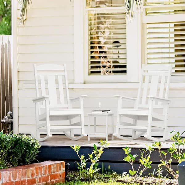 White Plastic Outdoor Rocking Chair Set of 2 Z0BHWPTRCR - The Home