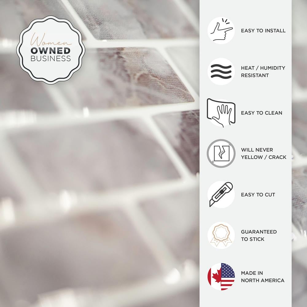 Gray Marble Self-Adhesive Vinyl Mosaic Tile Pack