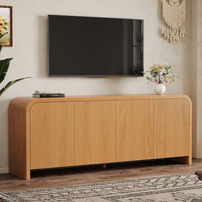 Dovyn Natural Finish MDF Wood TV Stand Fits TVs up to 70 in. Accent Storage Cabinet with Adjustable Shelves