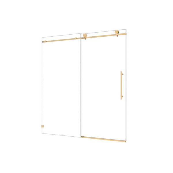 60 in. W x 76 in. Bath Frameless One Fixed & One Shifted Shower Door with Adjustable Soft Closing Function Brushed Gold