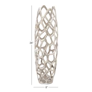 26 in. Silver Coral Aluminum Metal Decorative Vase