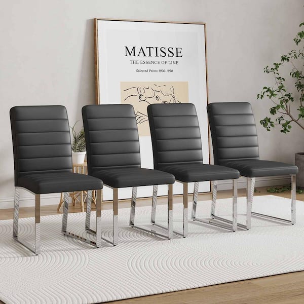 Polibi Modern Black PU Leather Seat Dining Chairs Set of 4 for Kitchen, Living, Dining Room