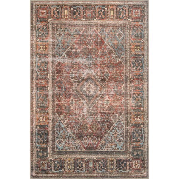 Loloi Loren Brick/Midnight 2 ft. 3 in. x 3 ft. 9 in. Distressed Bohemian Printed Area Rug