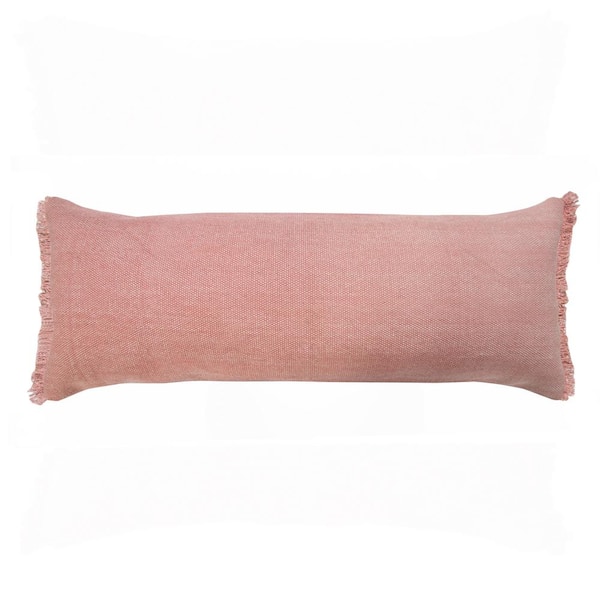 LR Home Neera Dusty Light Pink Solid Fringe Soft Polyfill 14 in. x 36 in. Lumbar Throw Pillow