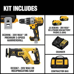 20V MAX XR Cordless Brushless Drill/Reciprocating Saw 2 Tool Combo Kit with (2) 20V 5.0Ah Batteries and Charger