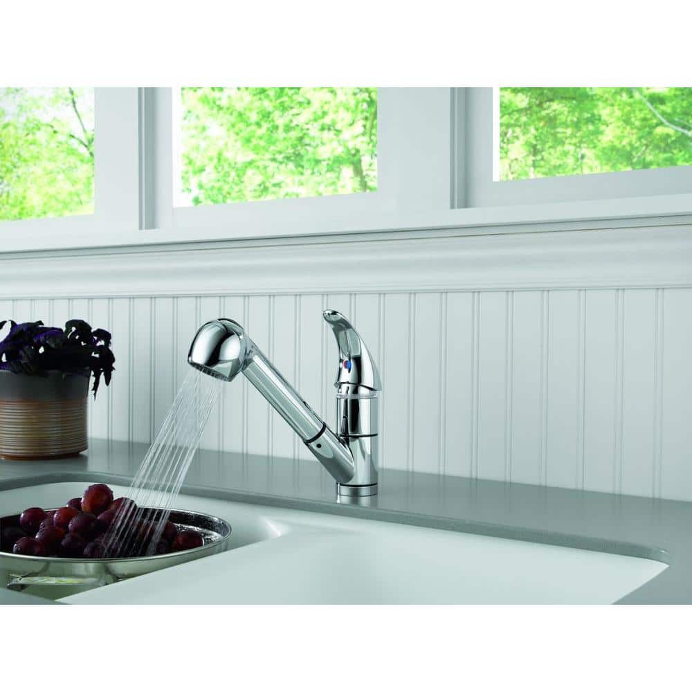 Chrome Single-Handle Pull-Out Kitchen Faucet with Spray