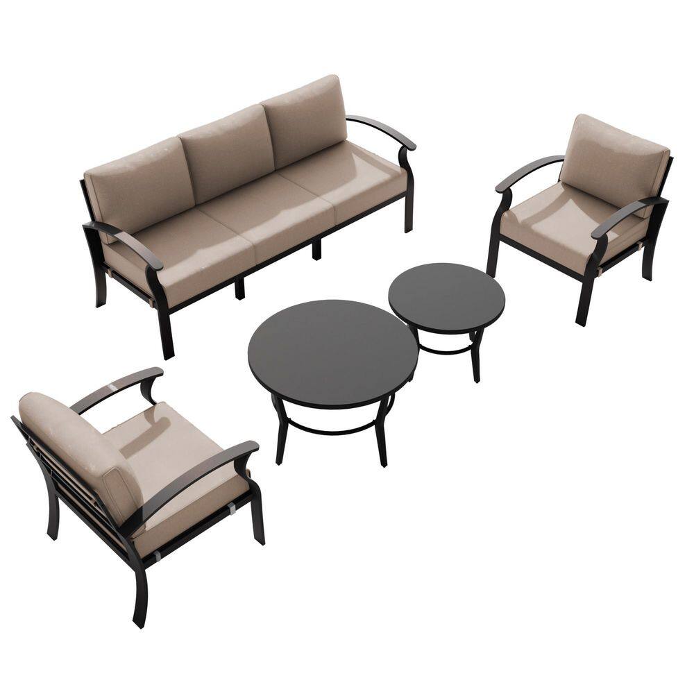 5-Piece Aluminum Patio Conversation Set with 2 Round Table, Layering and Cushion Khaki price history on PriceWatchPro