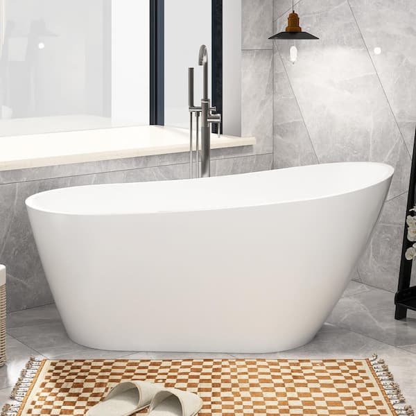 Staykiwi 63 in. x 31 in. Soaking Bathtub with Reversible Drain in Glossy White/Polished Chrome