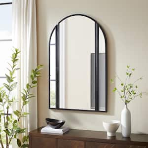 48 in. H x 31 in. W Black Metal Arch Modern Mirror with Hinged Sides
