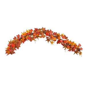 6 ft. Orange Autumn Maple Leaf, Pumpkin, Gourd and Berry Artificial Fall Garland