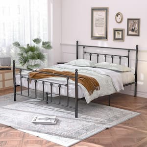 60 in. W Black Queen Size Bed Frame, Heavy Duty Metal Platform, Premium Steel Slat With Headboard and Footboard