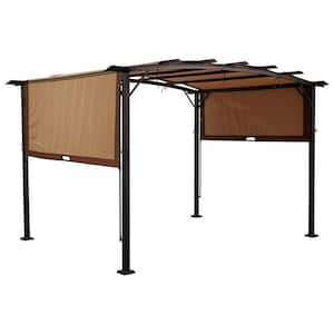 Peda 12 ft. x 9 ft. Beige-Tan Polyester Outdoor Patio Gazebo Steel Frame Grape Pergola with Retractable Shade Canopy