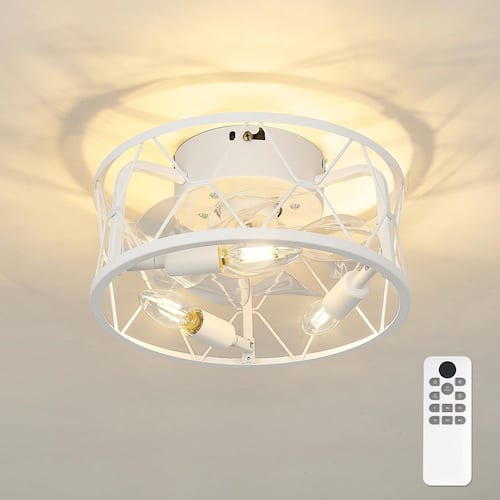 12 in. Indoor White 100-240 V Low Profile Mini Cage Ceiling Fan with Light Ceiling Fans