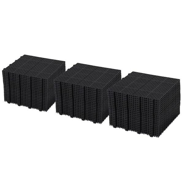 cadeninc Black 12 in. x 12 in. x 0.43 in. Thick Plastic Interlocking Deck Tiles Rosette Pattern Anti-Slip 60 sq. ft. (60 Pack)