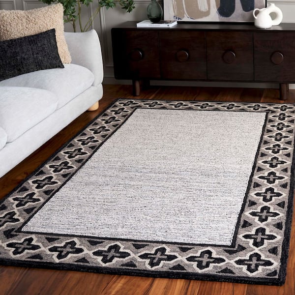 Pine 4 ft. x 6 ft. Charcoal/Ivory Geometric Border Area Rug