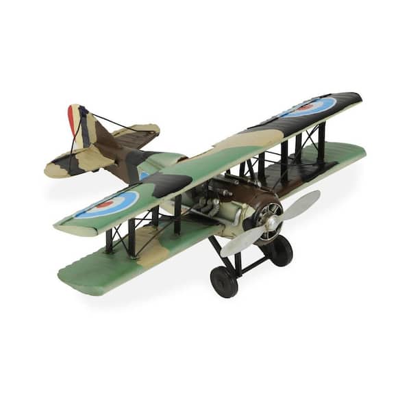 HomeRoots Metal Green Hand Painted 1918 Aviation Military Plane Model Sculpture
