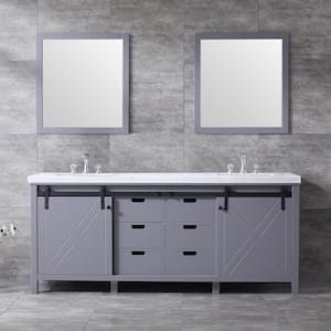 Marsyas 80 in W x 22 in D Dark Grey Double Bath Vanity, Carrara Marble Countertop, Faucet Set and 30 in Mirrors