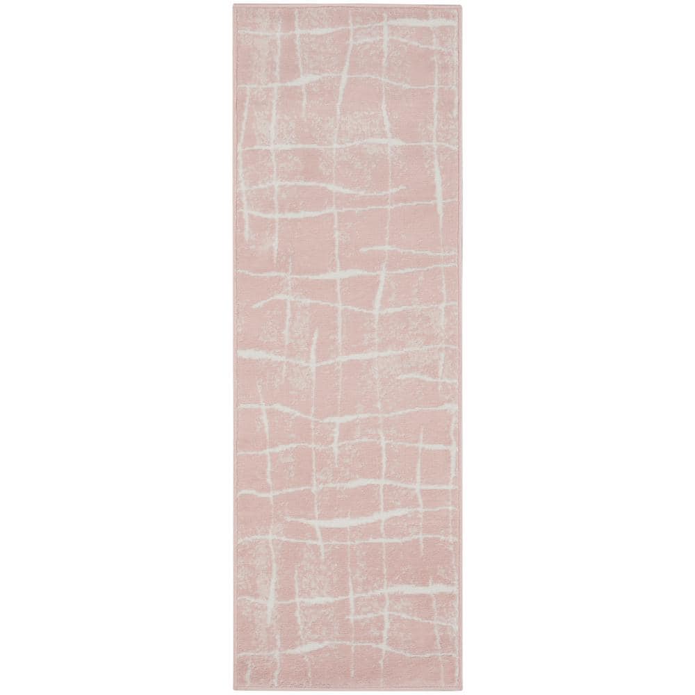 Abstract Pink Ivory Synthetic 2' x 6' Reversible Area Rug