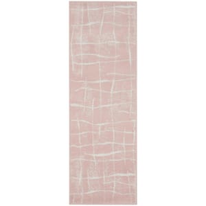 Whimsicle Pink Ivory 2 ft. x 6 ft. Abstract Contemporary Kitchen Runner Area Rug