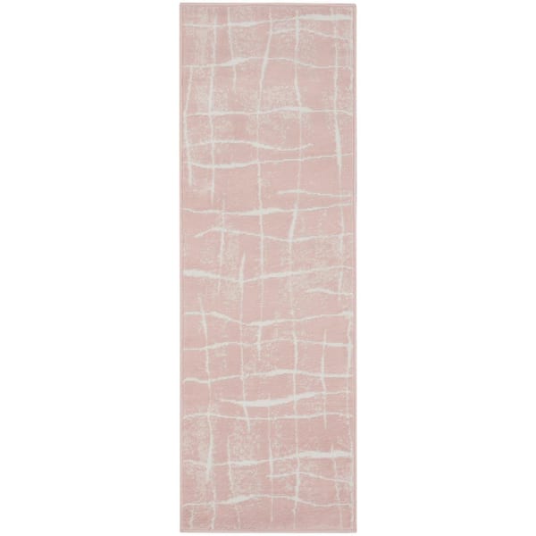 Nourison Whimsicle Pink Ivory 2 ft. x 6 ft. Abstract Contemporary Kitchen Runner Area Rug