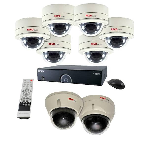 Revo Elite Titanium Series 16 Ch. Surveillance System with 4TB DVR 6 RJ12 Dome Cameras 1 Elite Dome Camera and 1 PTZ Camera