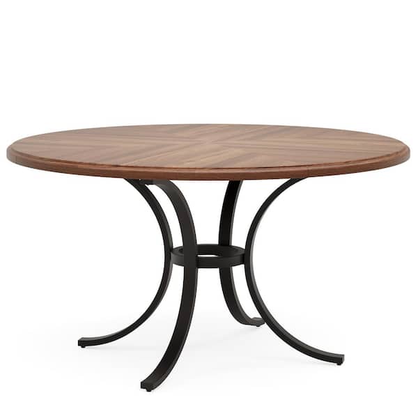 BYBLIGHT Capen 47.2 in. Round Brown and Black Engineered Wood Conference Table Desk for Home Office
