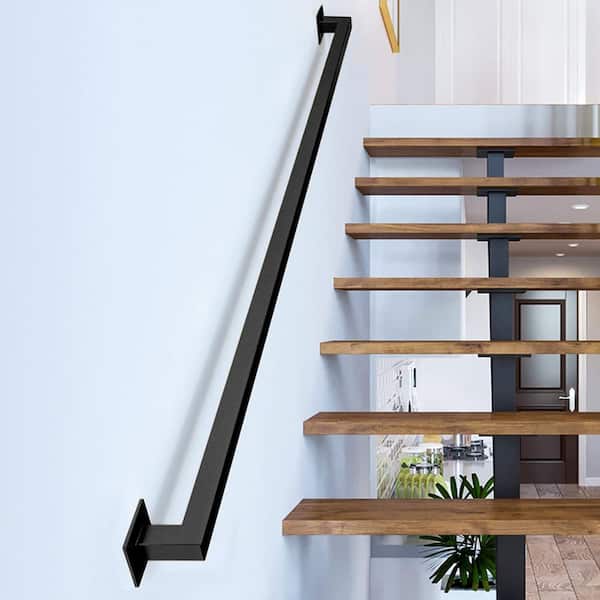 66 in. H x 2.36 in. W Black Iron Stair Handrail, 500 lbs. Load Capacity, Non-Slip, Wall Mount, Stair Railing Kit