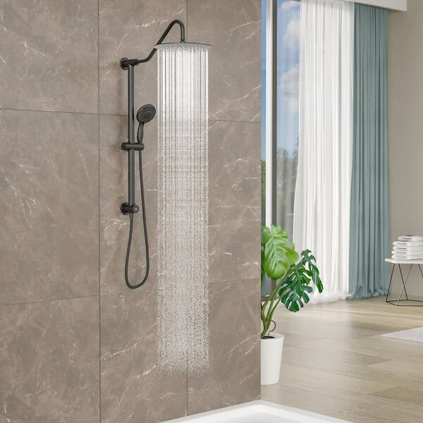 5-Spray Patterns with 1.8 GPM 10 in. Wall Mount Shower Slide Bar Dual Shower Head in Black