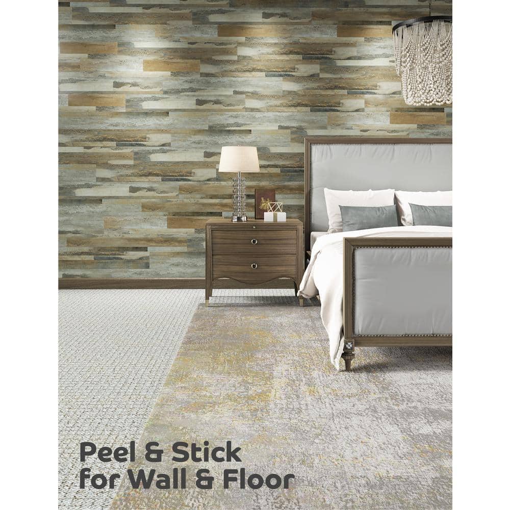 Harvest Distressed Gray Brown Multi Wide Plank Peel and Stick Vinyl Flooring