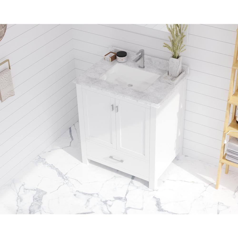 White Carrara Marble 30'' Vanity Top with Ceramic Sink