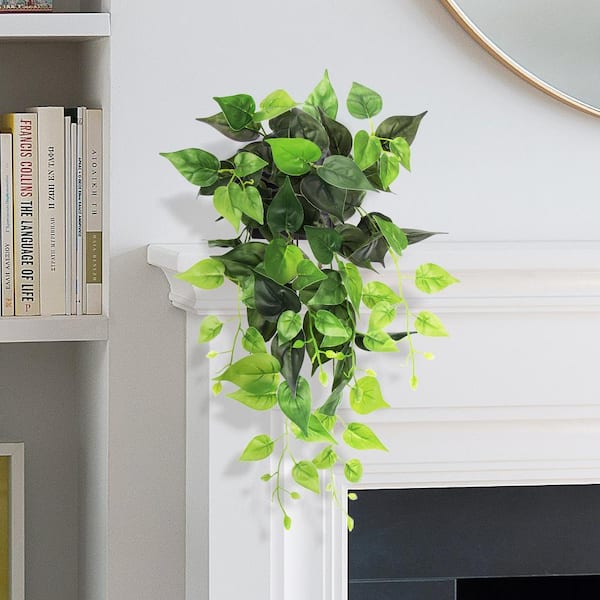 LIVING LUXURY 24 in. Artificial Philodendron Ivy Leaf Vine Hanging Plant  Greenery Foliage Bush 84006-GR