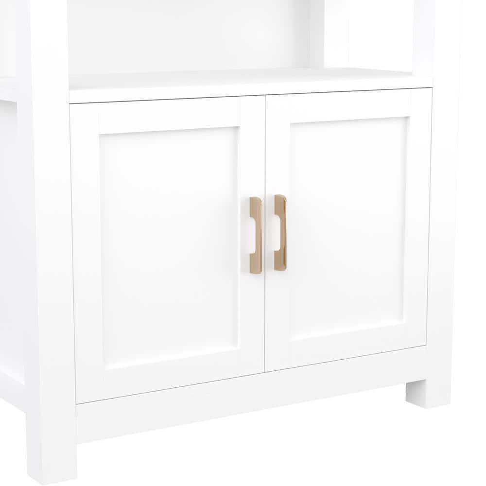 White 68" Wood Shaker Bookcase with Brass Hardware