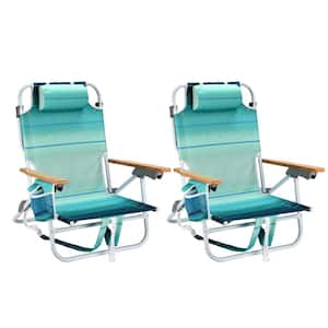2-Piece Aluminum Beach Chair for Adults Beach, 5 Position Chair with Pouch Folding Lightweight Positions, Green Multi