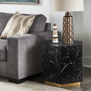 Black Hexagon Faux Marble End Table