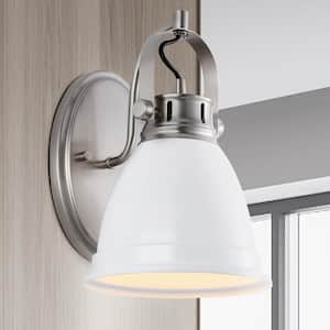 Phineas 7 in. 1-Light Farmhouse Bohemian Iron LED Vanity Light, White/Nickel