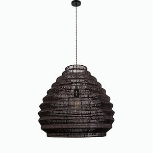 Beile 1-Light 48-Watt LED Modern Black Pendant Light Uinque Statement Handmade Boho Shade in Matte Black Finish