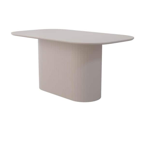 63 in. Cream White MDF Wood Outdoor Dining Table for 4-8 Person