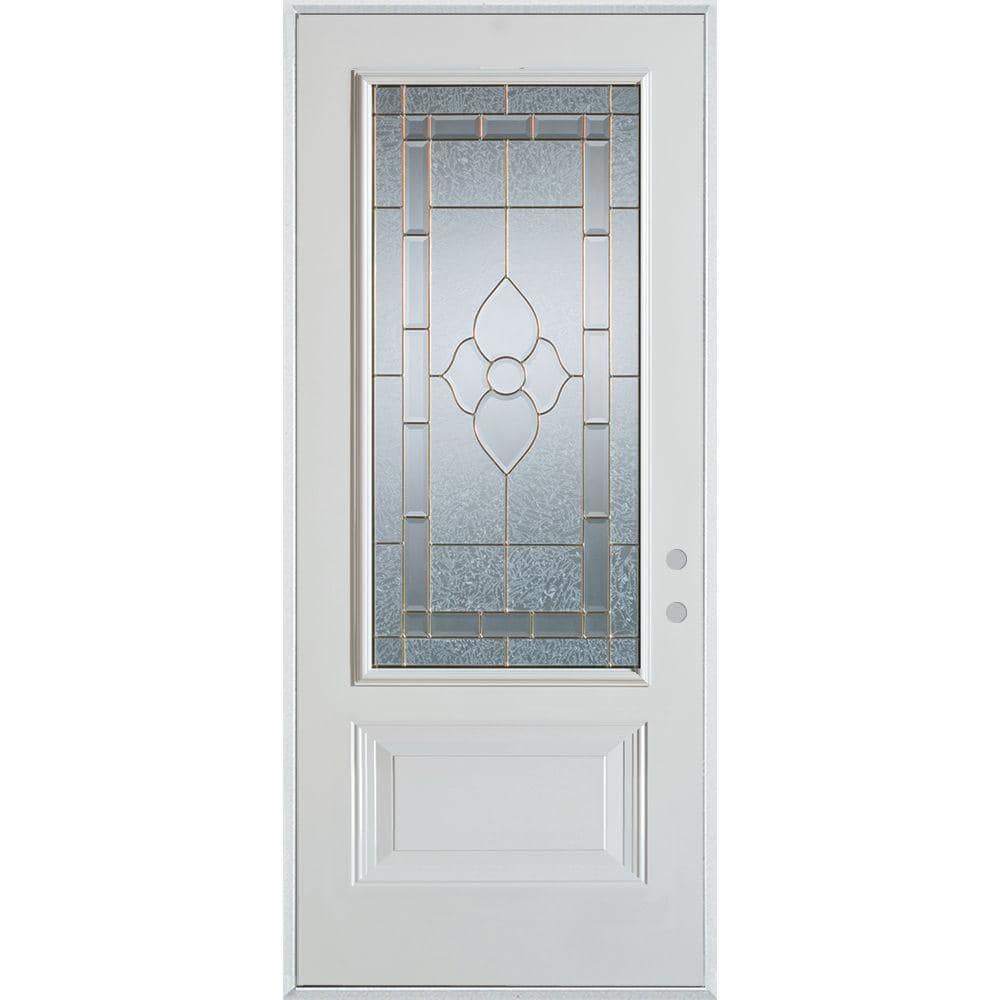 32 in. x 80 in. Traditional Brass 3/4 Lite 1-Panel Painted White Left-Hand Inswing Steel Prehung Front Door -  Stanley Doors, 1103E-Z-32-L