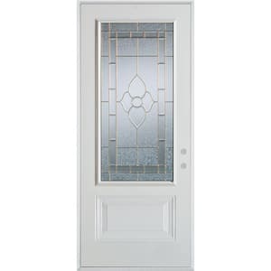 33.375 inch x 82.375 inch Beatrice Zinc Full Oval Lite Prefinished White  Right-Hand Inswing Steel Prehung Front Door - ENERGY STAR®